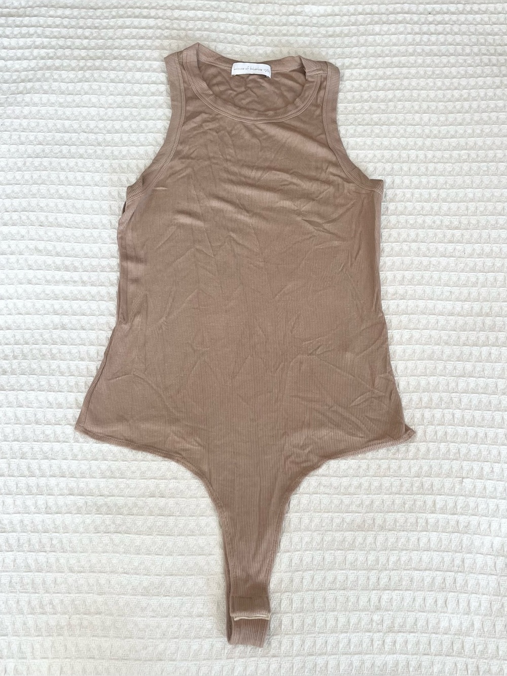 House of Harlow 1960 Ribbed Tank One-Piece Bodysuit in Taupe